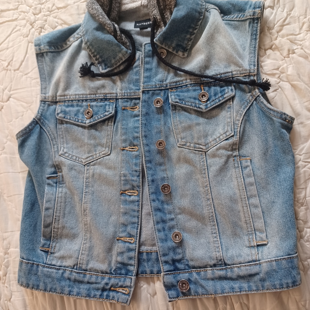 NEW denim vest with hood